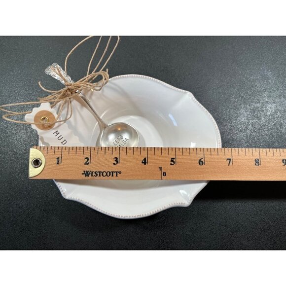 Mud Pie Let's Salsa Spoon & White Ceramic Serving Bowl Set w/ Gold Bead Trim - Picture 9 of 9